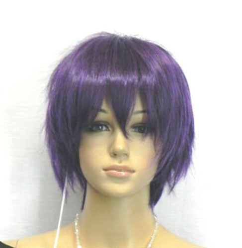 Fashion Short Dark Purple Straight Women Lady Cosplay Anime Hair Wig Wigs + Cap