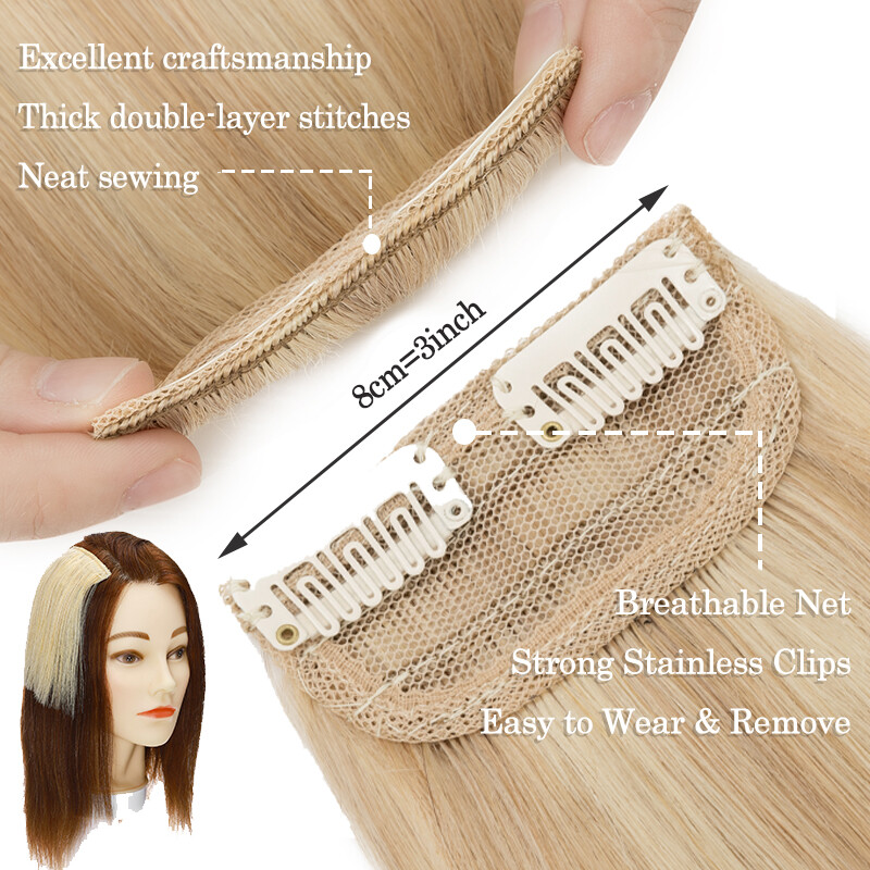 100% Human Hair Patch Hairpiece Extensions Clip In for Adding Small Hair Volume