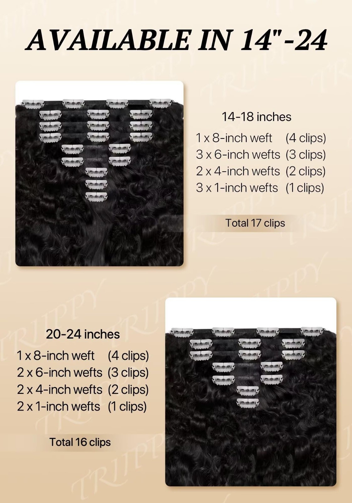Seamless Clip-In Hair Extensions 135g, 9pcs Natural Wavy 100% Human Hair, 14