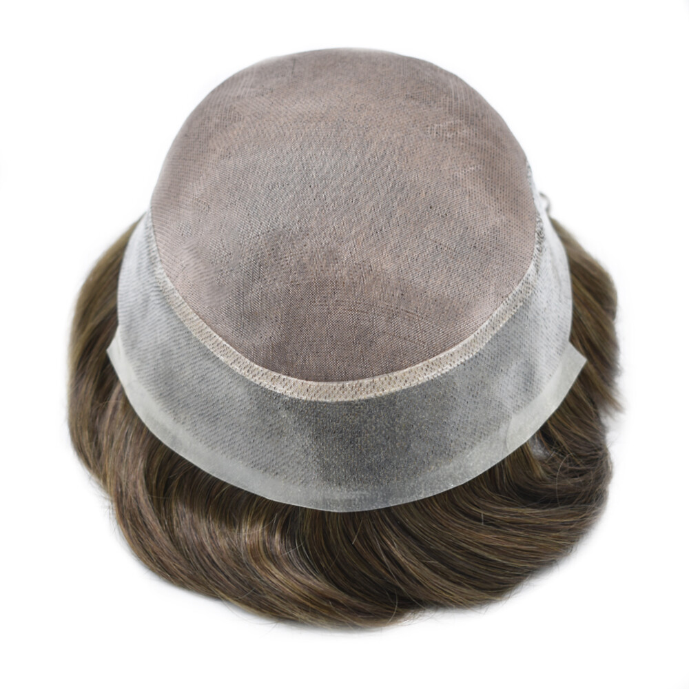 Mens toupee hairpiece Fine Mono poly skin Human hair system replacement Mens wig