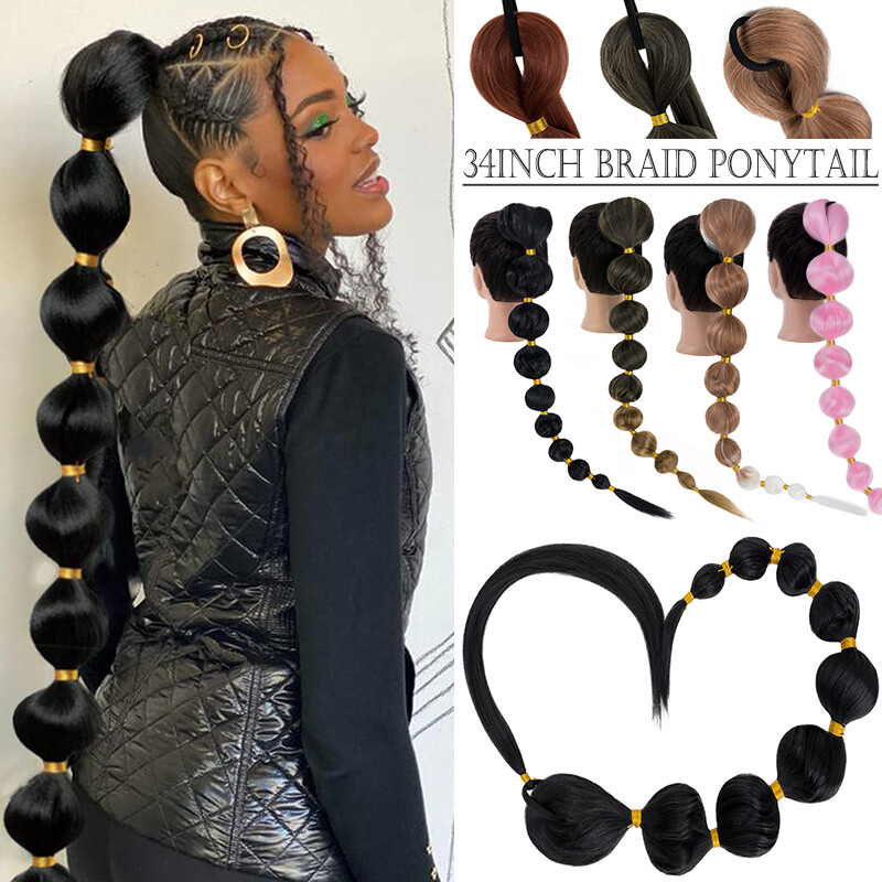 86cm Kinky Straight Puff Bubble Ponytail Afro Braid Pony Tail Hair Extension USA