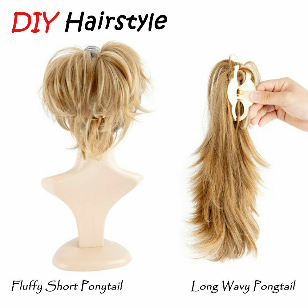 Natural As Human Messy Ponytail Hair Piece Claw In Hair Extension Short Wavy US