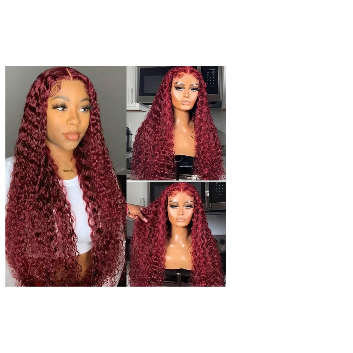 Lezaxiu 99J Burgundy Loose Curly Synthetic Lace Front Wigs 32 Inches Pre