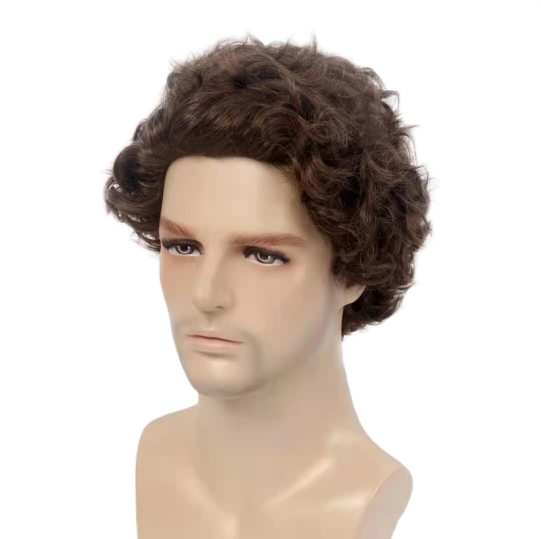 Men’s 12″ Curly Wig Dark Brown Heat Resistant Synthetic Cosplay Party