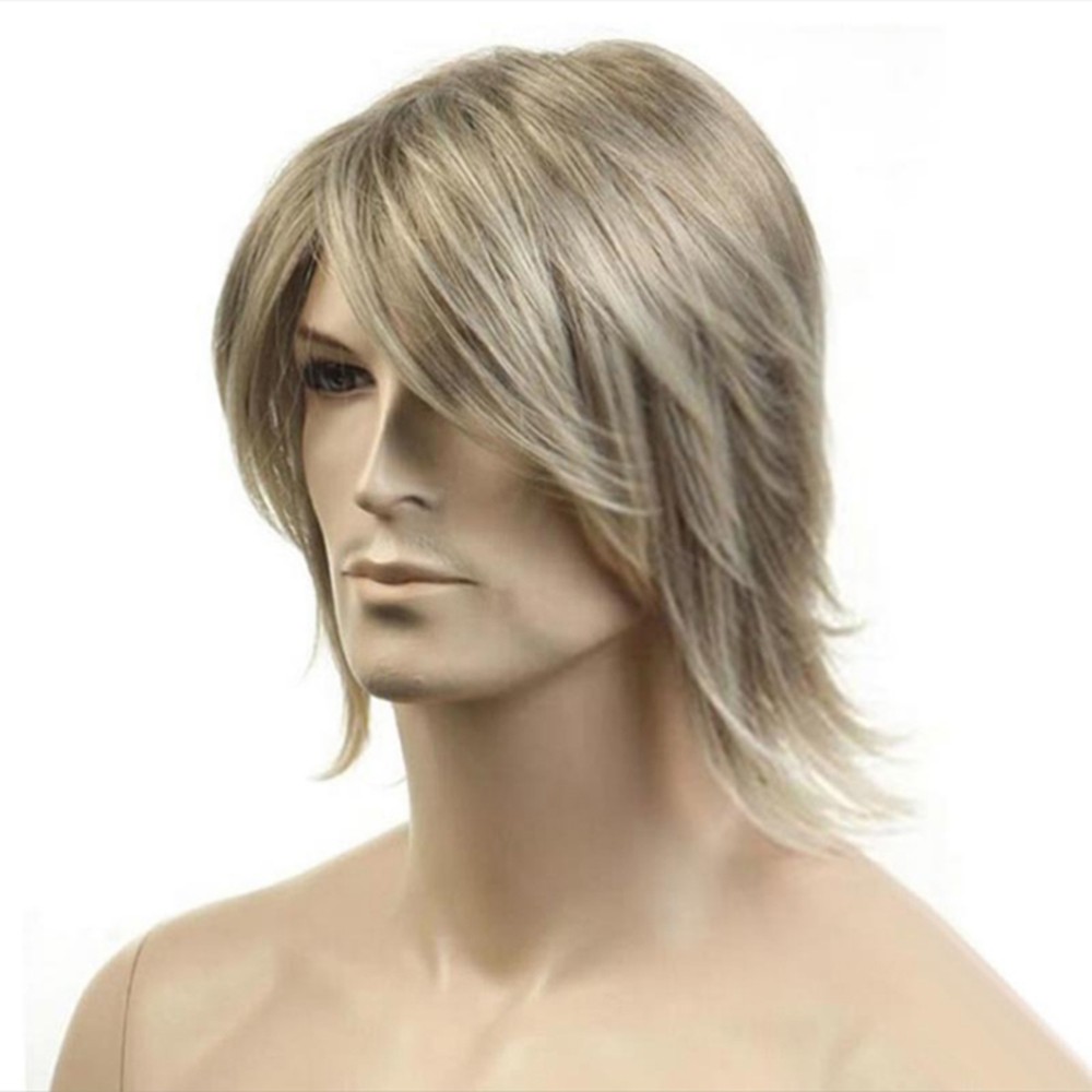 Men’s Wig Side Fringe Short Hair Net Wig Set High Temperature Wire Wig Decor