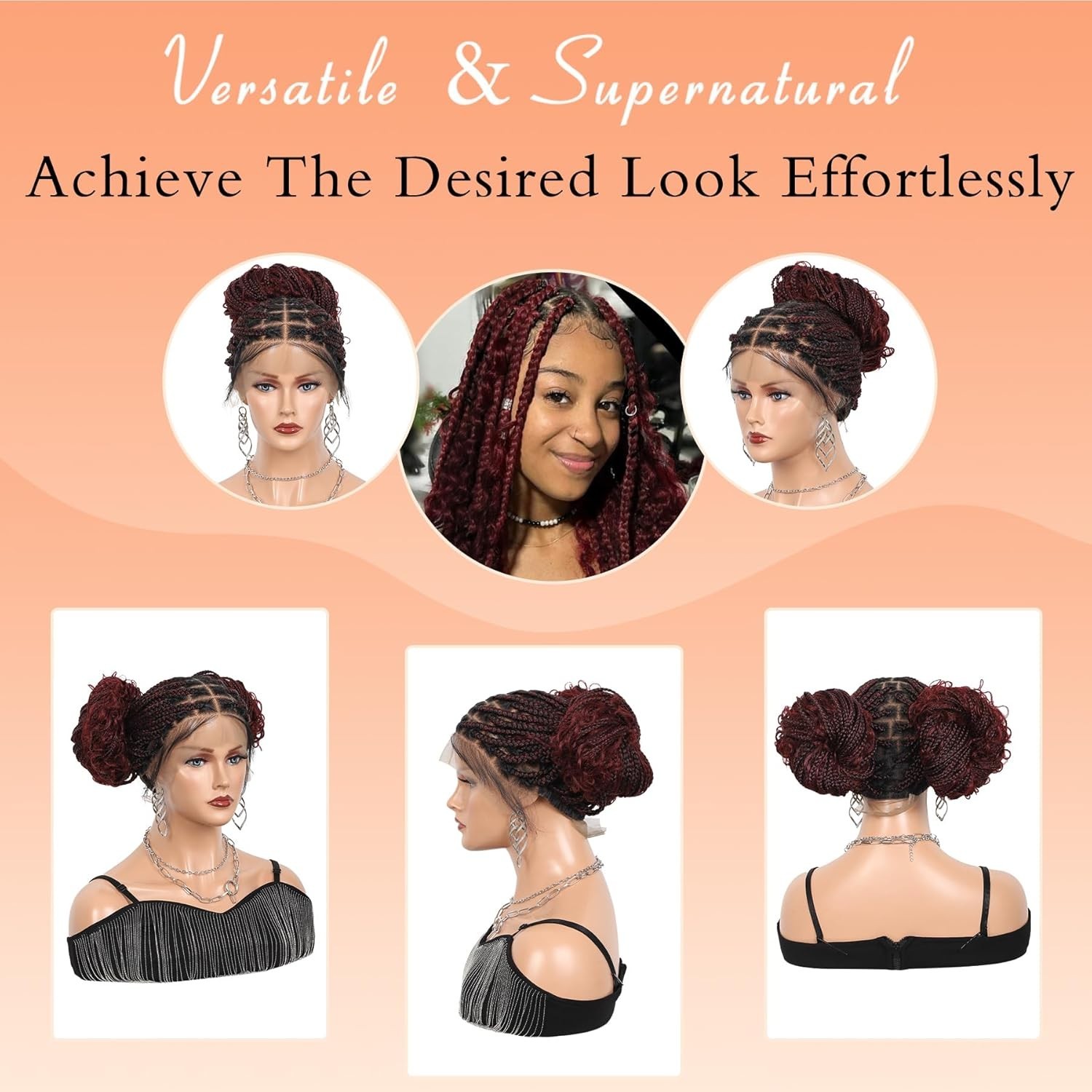 Gorgeous Burgundy 36″ Knotless Braided Wig – 13×8 HD Lace for Seamless Style