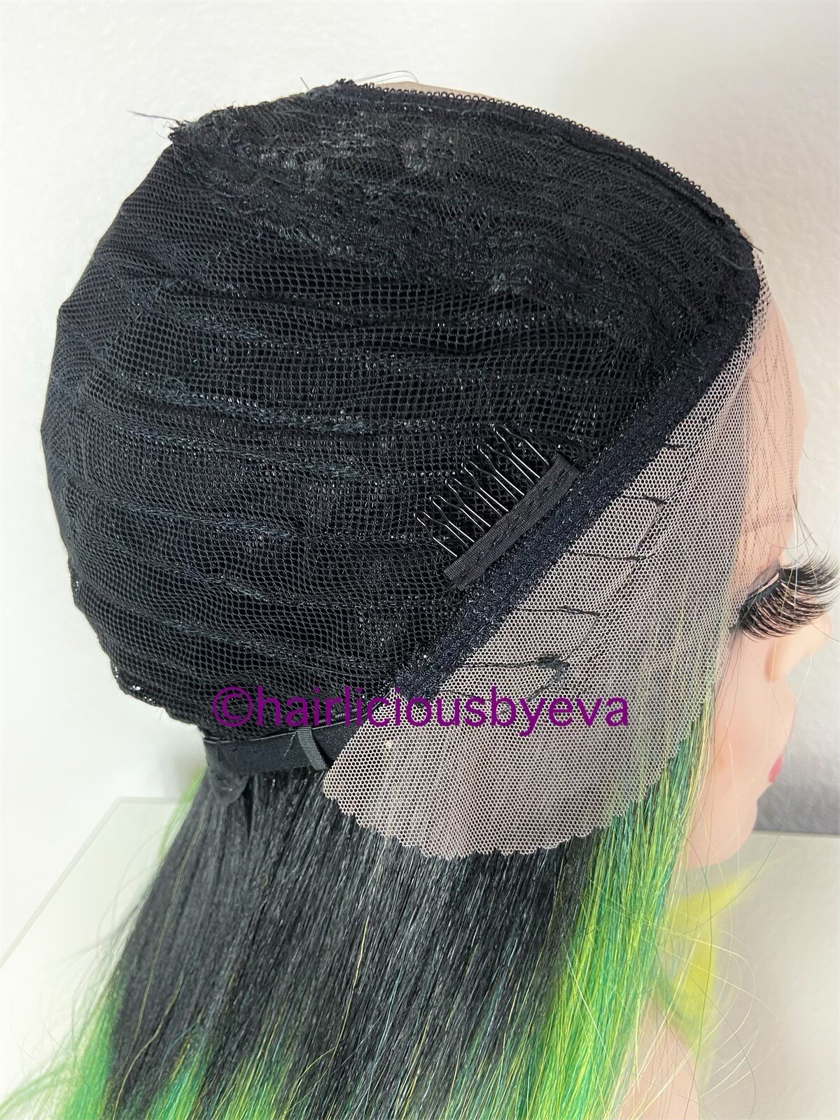 Pastel rainbow wig ombré black green yellow middle part 26 inch long straight