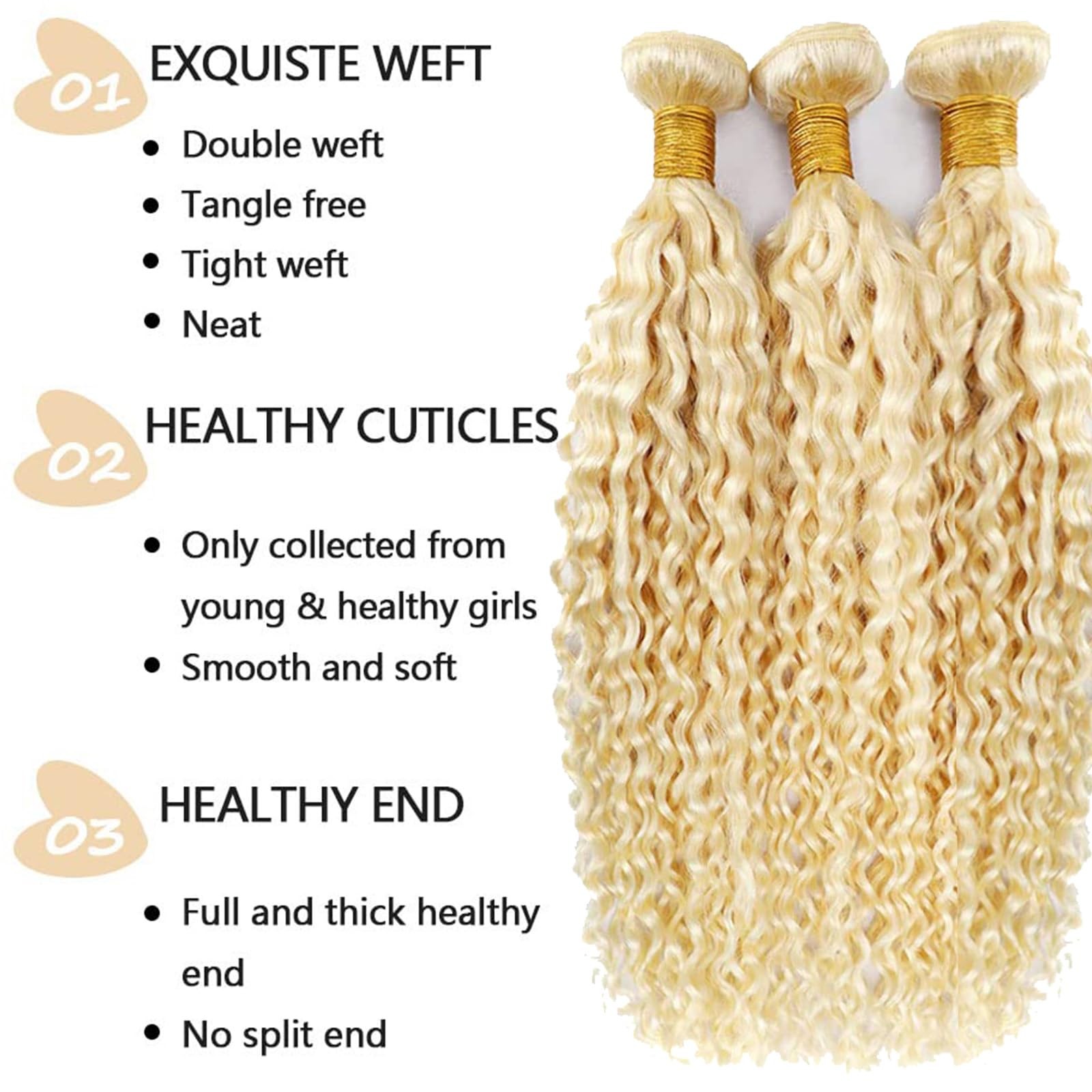 Fabimiya 16 18 20 Inch Bundles Human Hair Blonde 613 Jerry Curly Human Hair