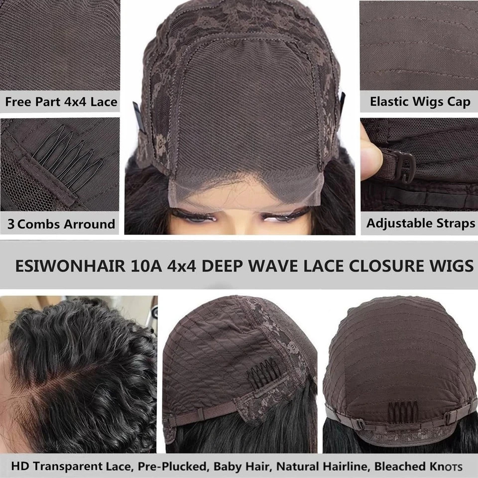Wet and Wavy Deep Wave Lace Front Wigs Human Hair Glueless for Black Women 24Inc