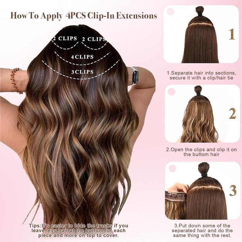 4 Pieces Clip In Hair Extensions Real Thick Full Head Hair 100% Natural as Human