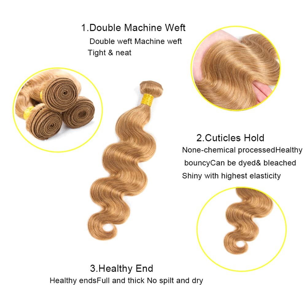 24 26 28 Inch #27 Honey Blonde Bundles Human Hair 3 Bundles Brazilian Remy Ha…