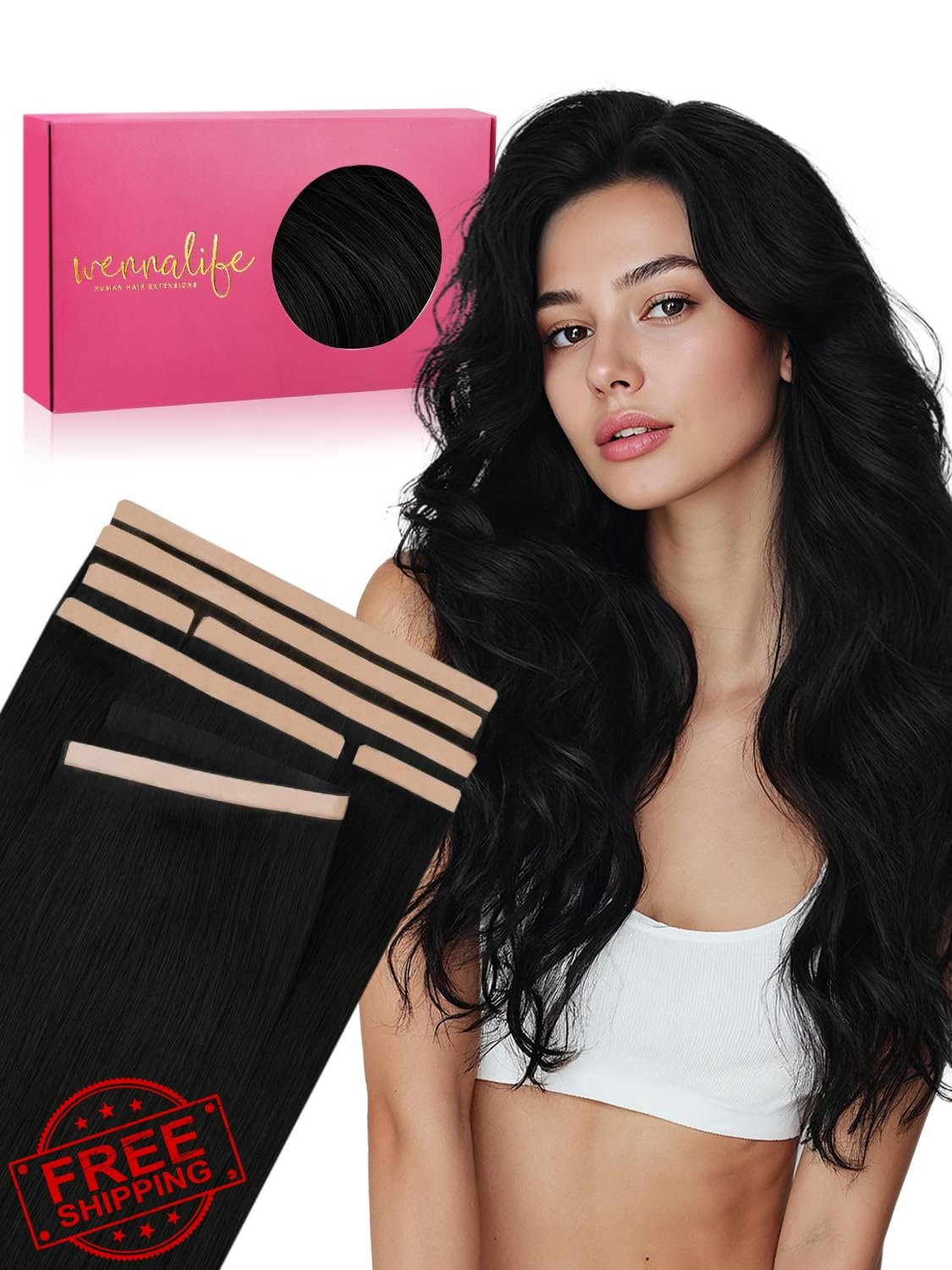 Wennalife Jet Black 16 Inch Tape Hair Extensions