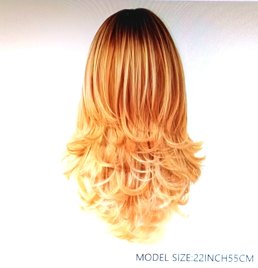 WIG 22″ GOLDEN BLONDE WITH DARK ROOTS SYNTHEIC HAIR NET INCLUDED