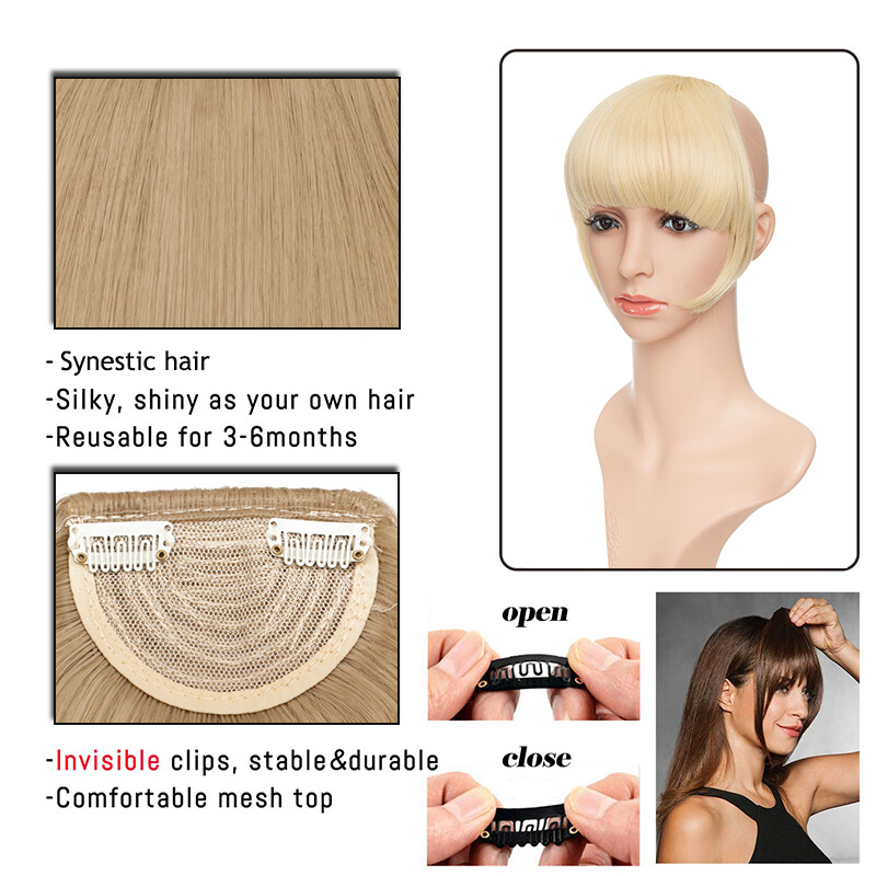 Thin Neat Bangs Clip in Bangs Real as Human Hair Extensions Front Hairpiece US