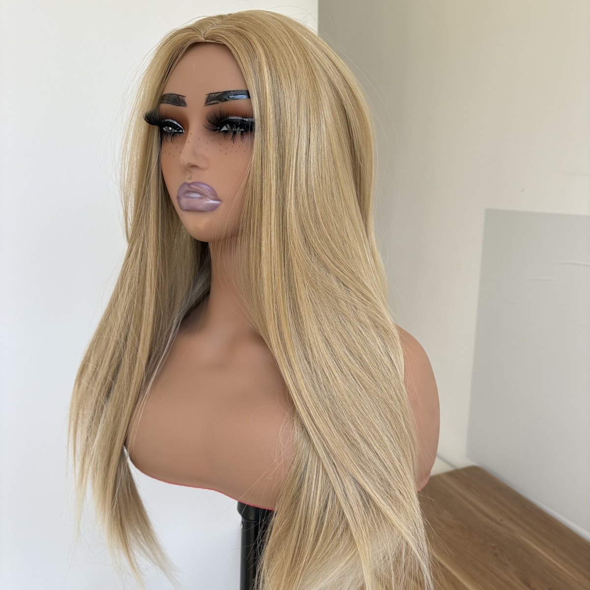 Natural Heat Resistant Synthetic Hair Dress Up Wig Blended Blonde Long Straight