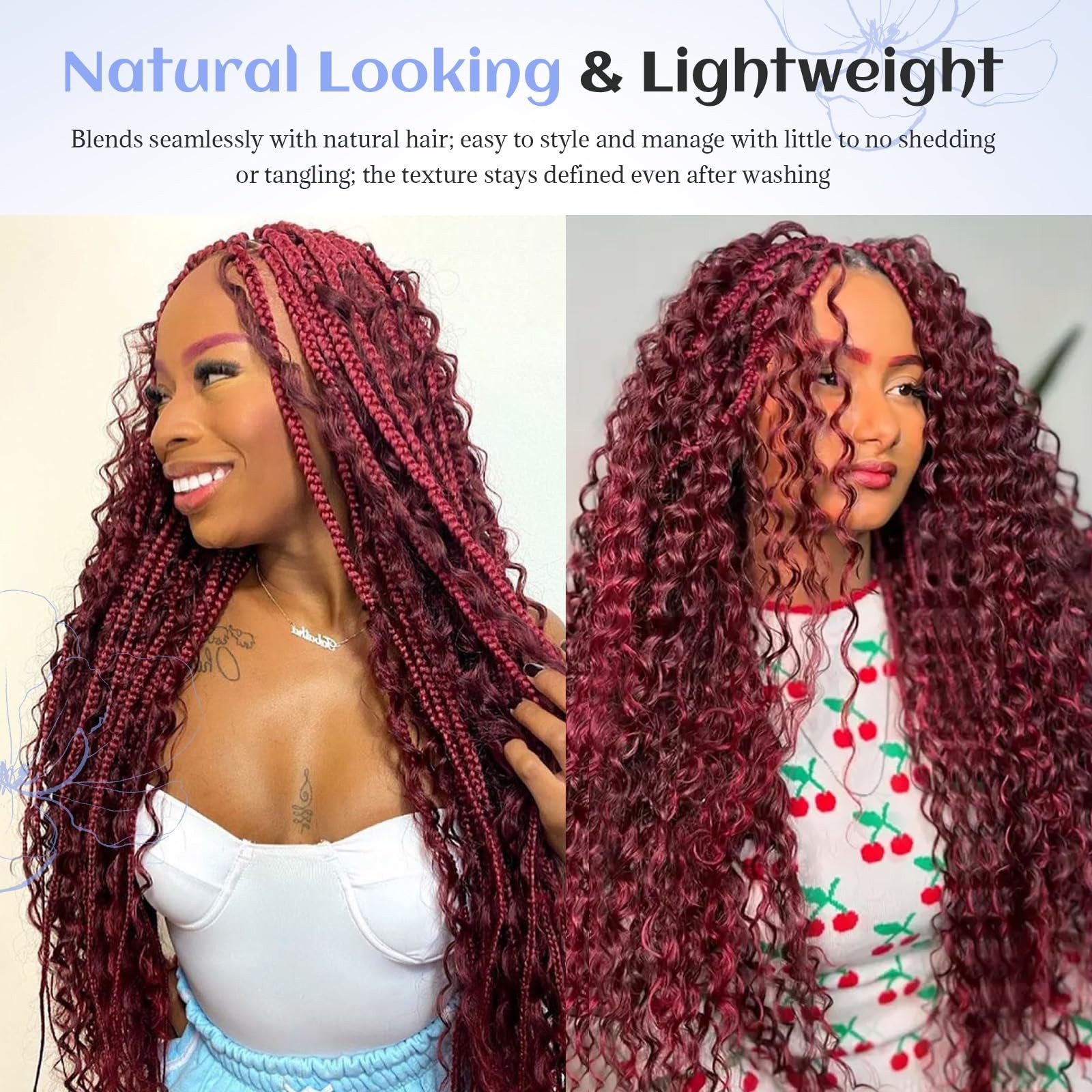 Licoville Burgundy Braiding Hair Deep Water Wave Bulk Boho Human Hair For
