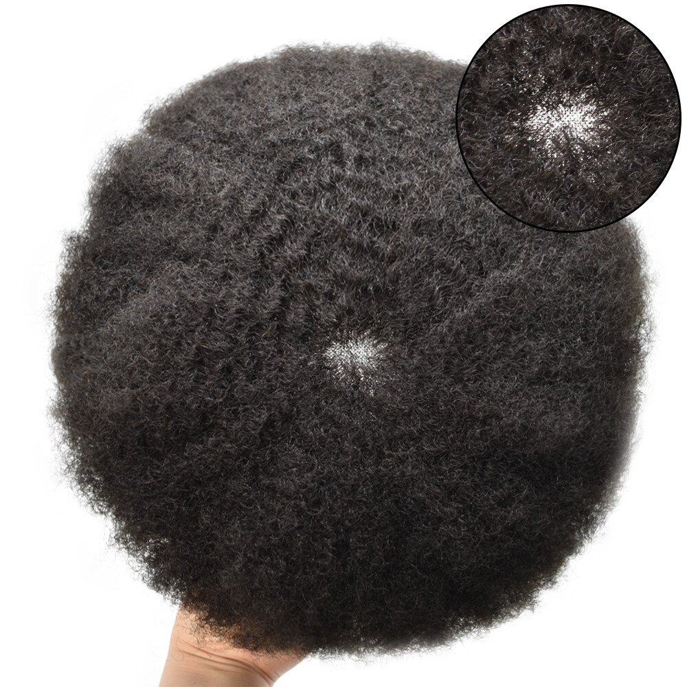 Afro Curl Mens Toupee Hairpiece Curly Human Hair System Monofilament Wig for Men