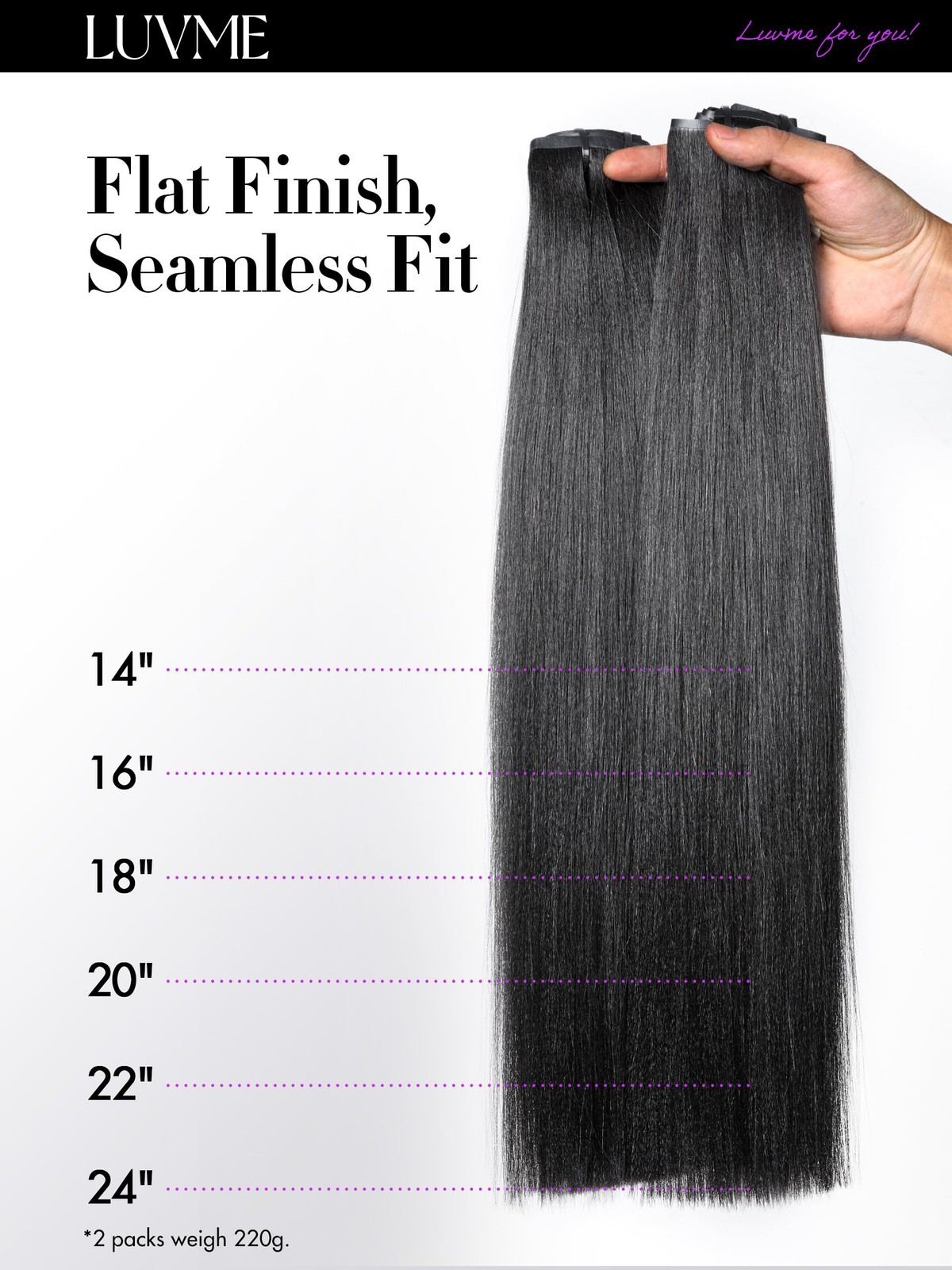 LUVME Yaki Straight Seamless 2 Pack 220g 14Pcs Clip in Hair Extensions Full M…