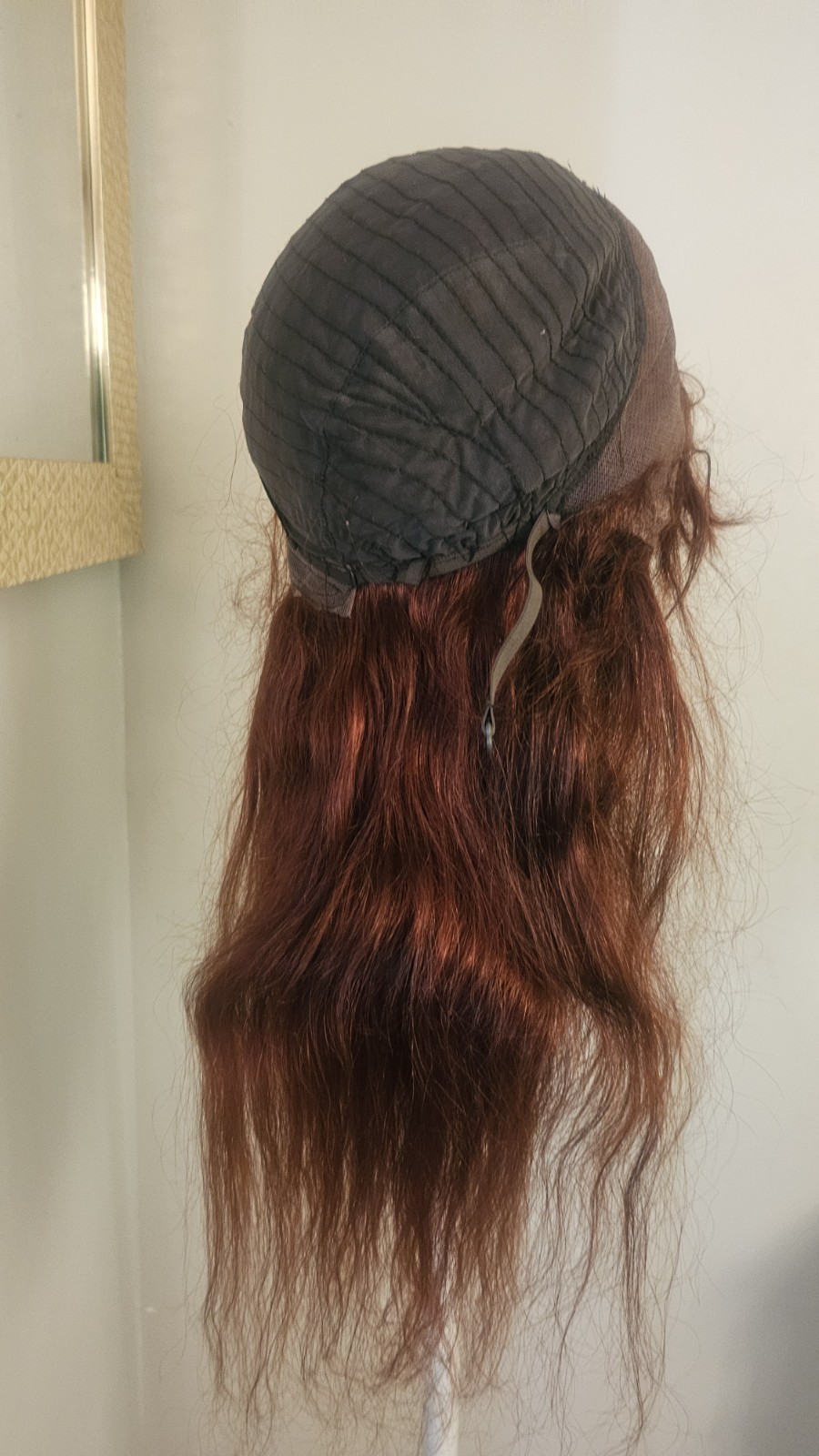 High-Quality Regular Top 24″ Copper Red Wavy 150% Virgin Human Hair Lace Wig