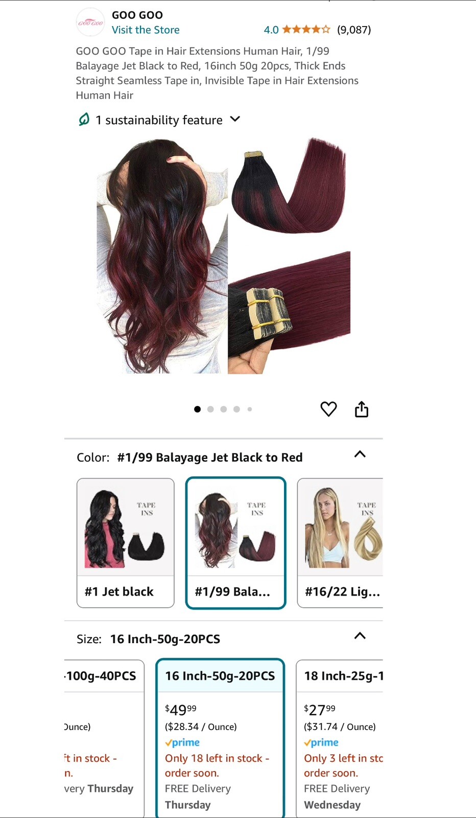 16 + 18 INCH GOO GOO RED/BURGUNDY TAPE IN HUMAN HAIR EXTENSIONS