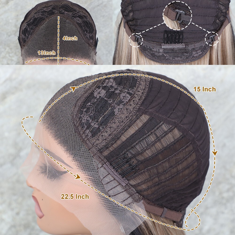 Long Straight Synthetic Wig Mixed Brown Blonde Color Ombre Lace Front Wigs Party