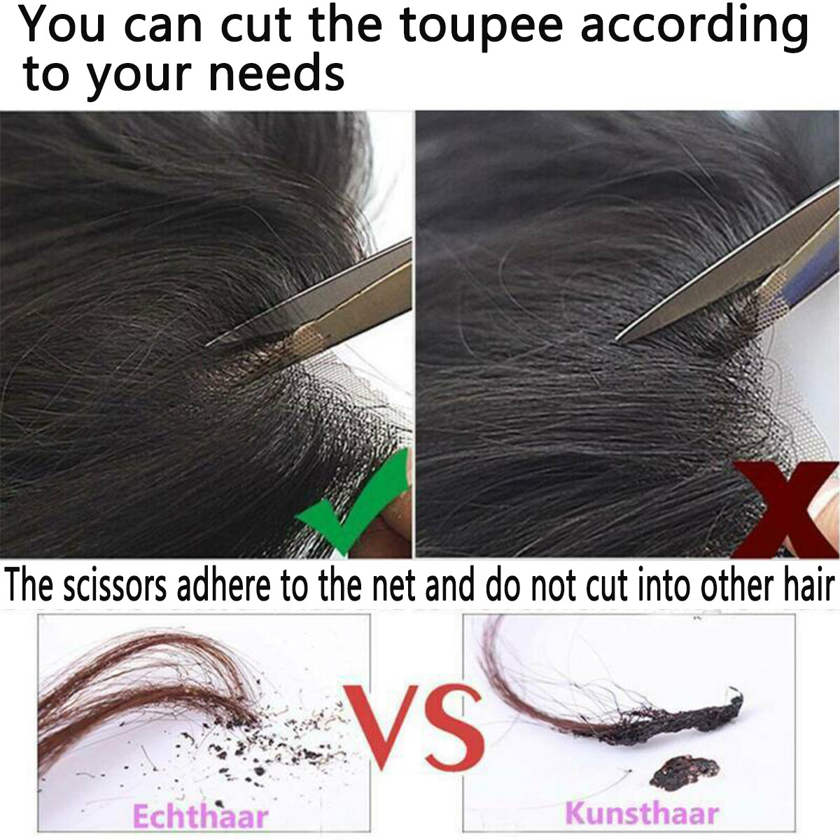 Front Toupet Mens Toupee Human Hair Replacement System PU Base Poly Hairpiece US