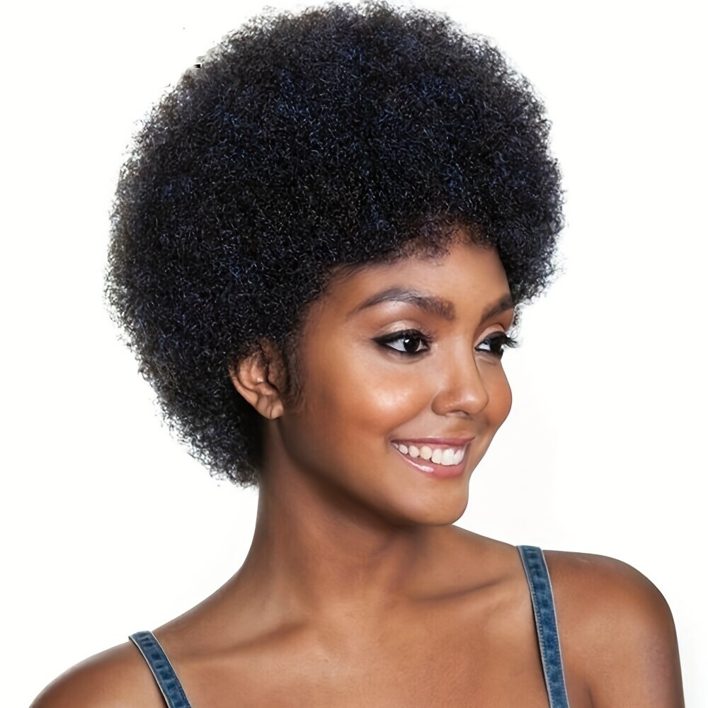 Afro Kinky Curly Human Hair Short Wigs for Women Machine Made Wig