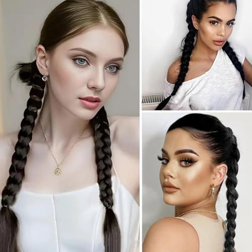 2Pcs Braided Ponytail Extensions with Hair Ties Soft Synthetic Hair Pieces