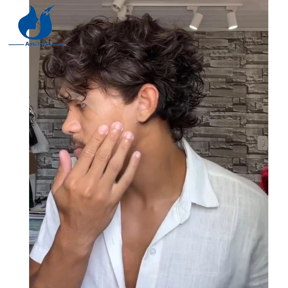Prestyled Wave Short Pixie Cut Male Wig Human Hair Full Lace Curly Wig for Men