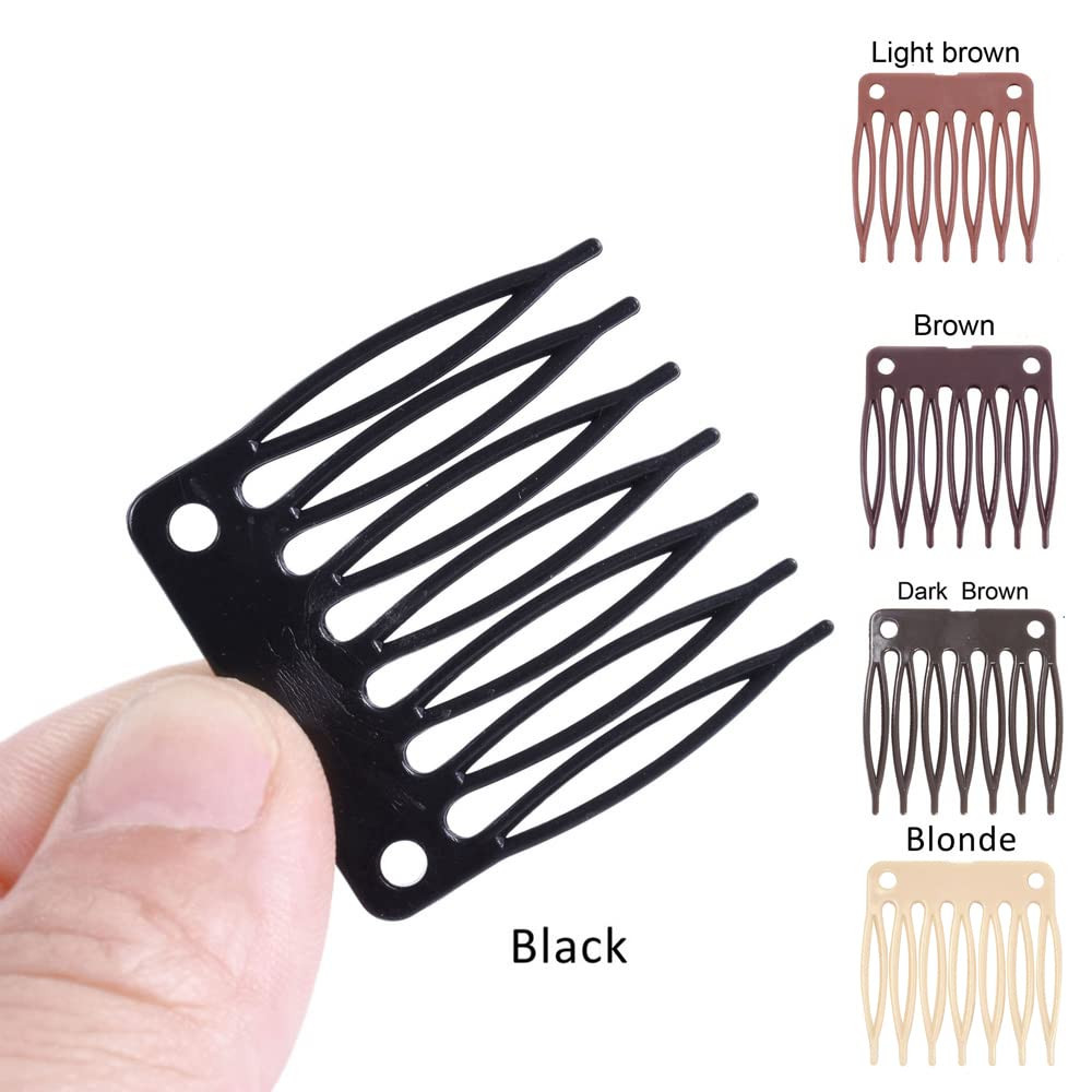 50 PCS Hair Clip Combs for Wigs – 7-Teeth Plastic Combs with Caps, Ideal