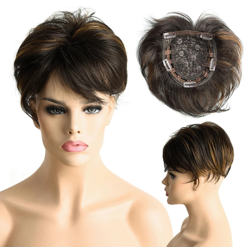 Short Pixie Cut Hair Topper Natural Wave Hair Pieces for Women Men Thinning Hair