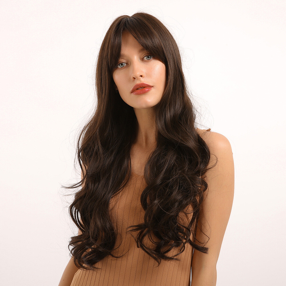 Long Wavy Dark Brown Black Synthetic Hair Wigs Natural Long Wavy Daliy Women US