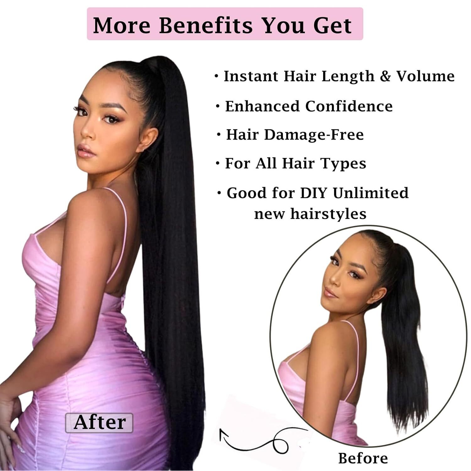 Ponytail Extension Warp Around Pony Tail with Hair Tie 24inch Long Synthetic