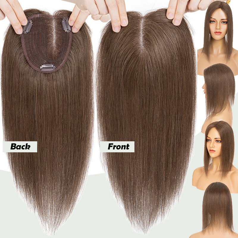 100% Real Human Hair Clip in Hairpiece Topper Top Toupee for Women Thinning Hair