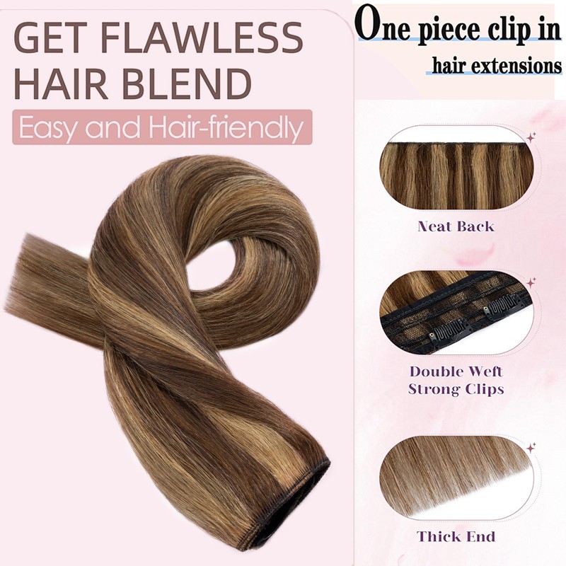 CLEARANCE One Piece 100% Real Remy Human Hair Extension Clip in V-shape Balayage