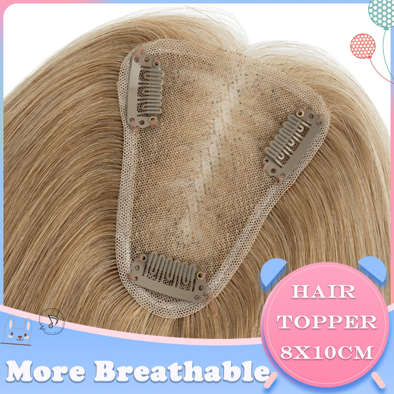 Clip in Topper Hairpiece Woman Toupee 100% Virgin Human Hair Silk Base Lace 14”