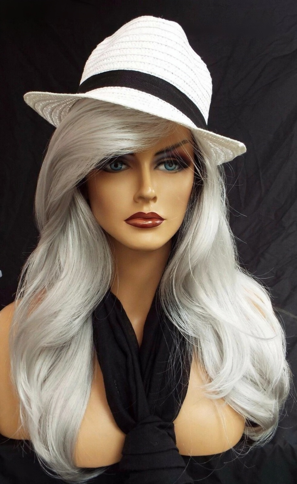 “ANGELICA” DESIGNER WIG ☆ #60 WHITE ROOTED ILLUMINA R LONG FLOWING WAVES SEXY