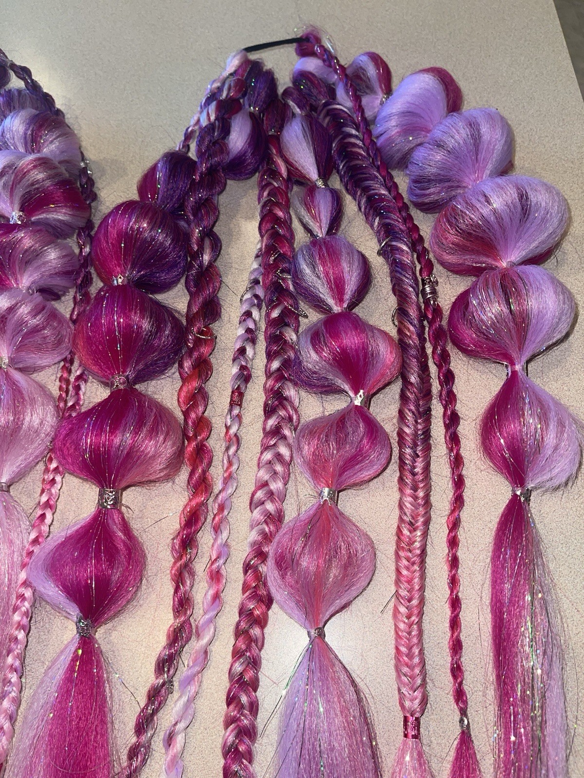 Pink & Purple Handmade Rave/Concert/Festival Pigtail Extensions