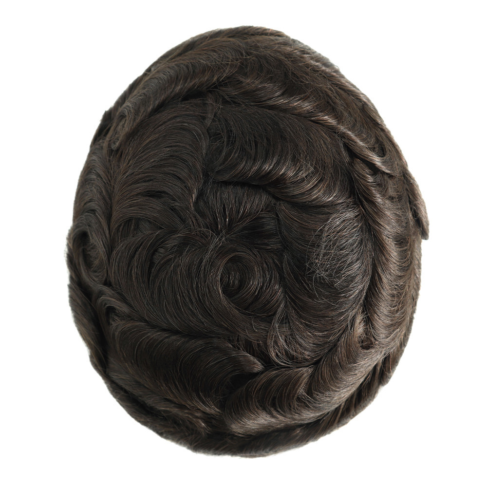 Mens Hairpiece Fine Mono Toupee Human Hair Replacement Systems Economy Shipping