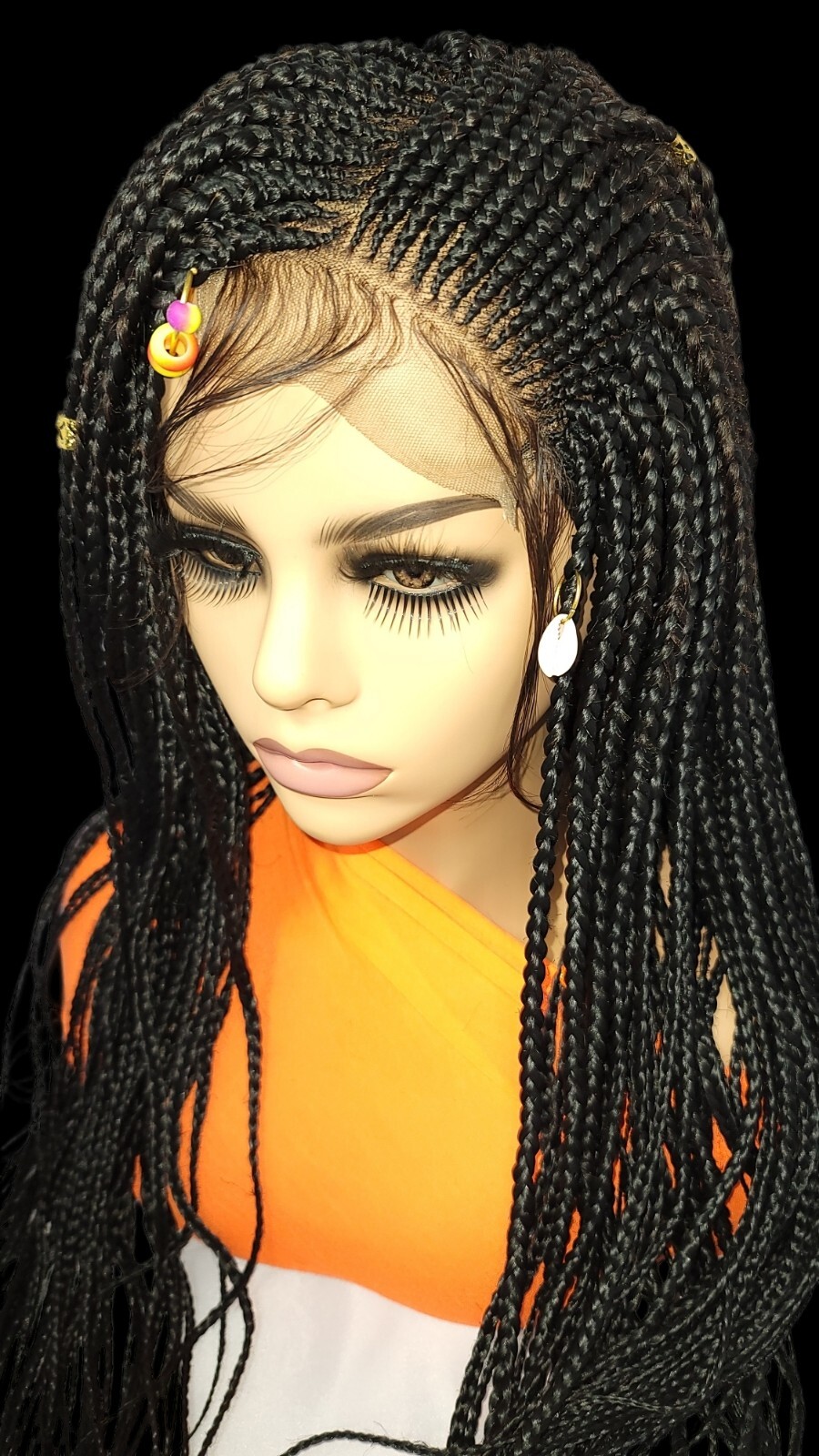 Braided Wig Cornrow Box Braids Jet Black Full Lace Glueless Handmade 24″