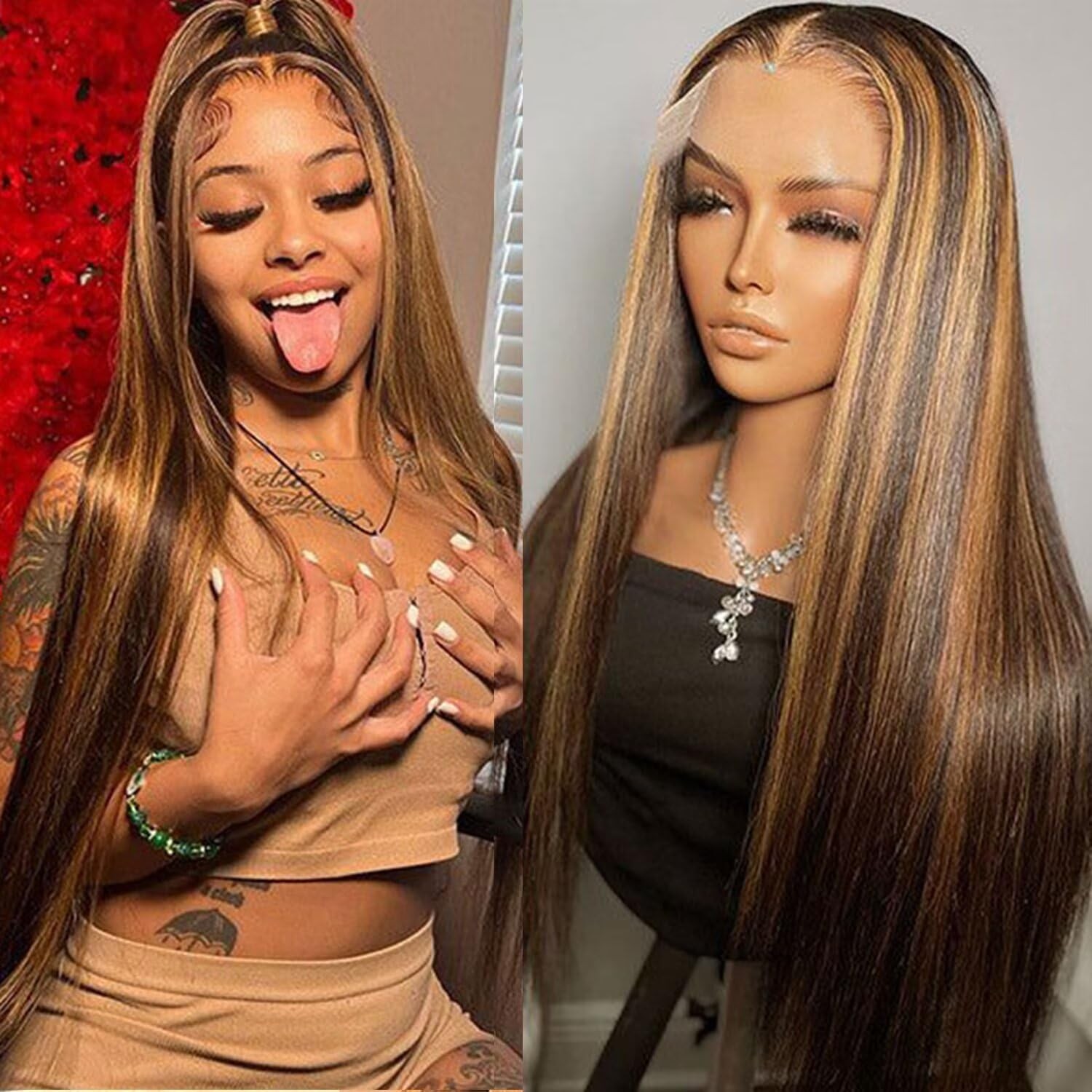 Lemoda Outlet Deal 24Inch Highlight Straight Human Hair Lace Front Wigs 13X4