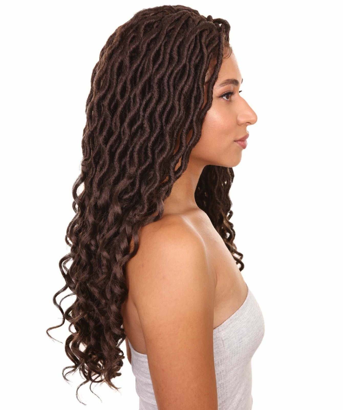 LUXLUXE Andrea 4×4 Curly Long 4X4 Hand Tied Lace Braid Chestnut Brown Wig
