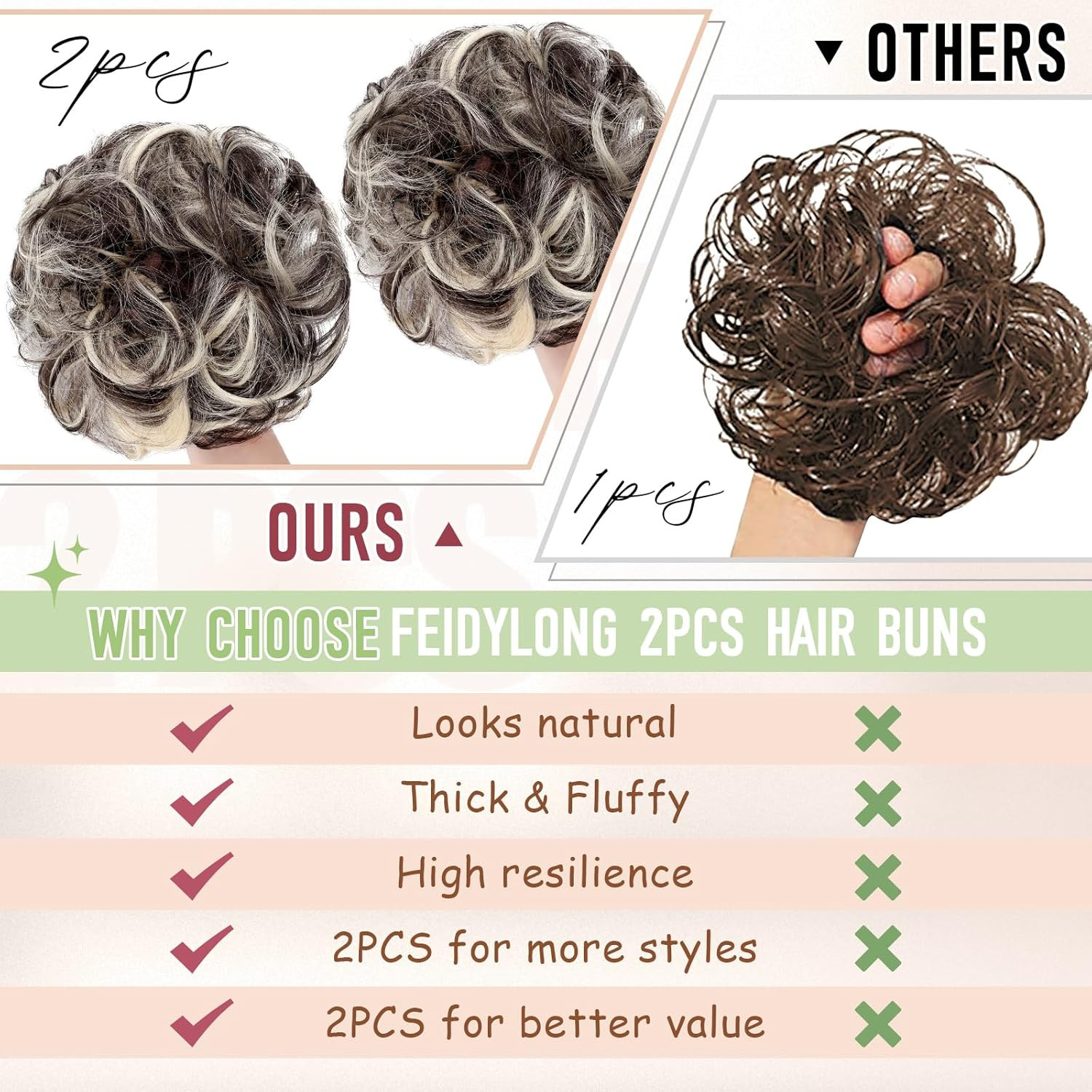 2 PCS Messy Bun Hair Piece Wavy Curly Scrunchies Synthetic Chignon Ponytail Hair