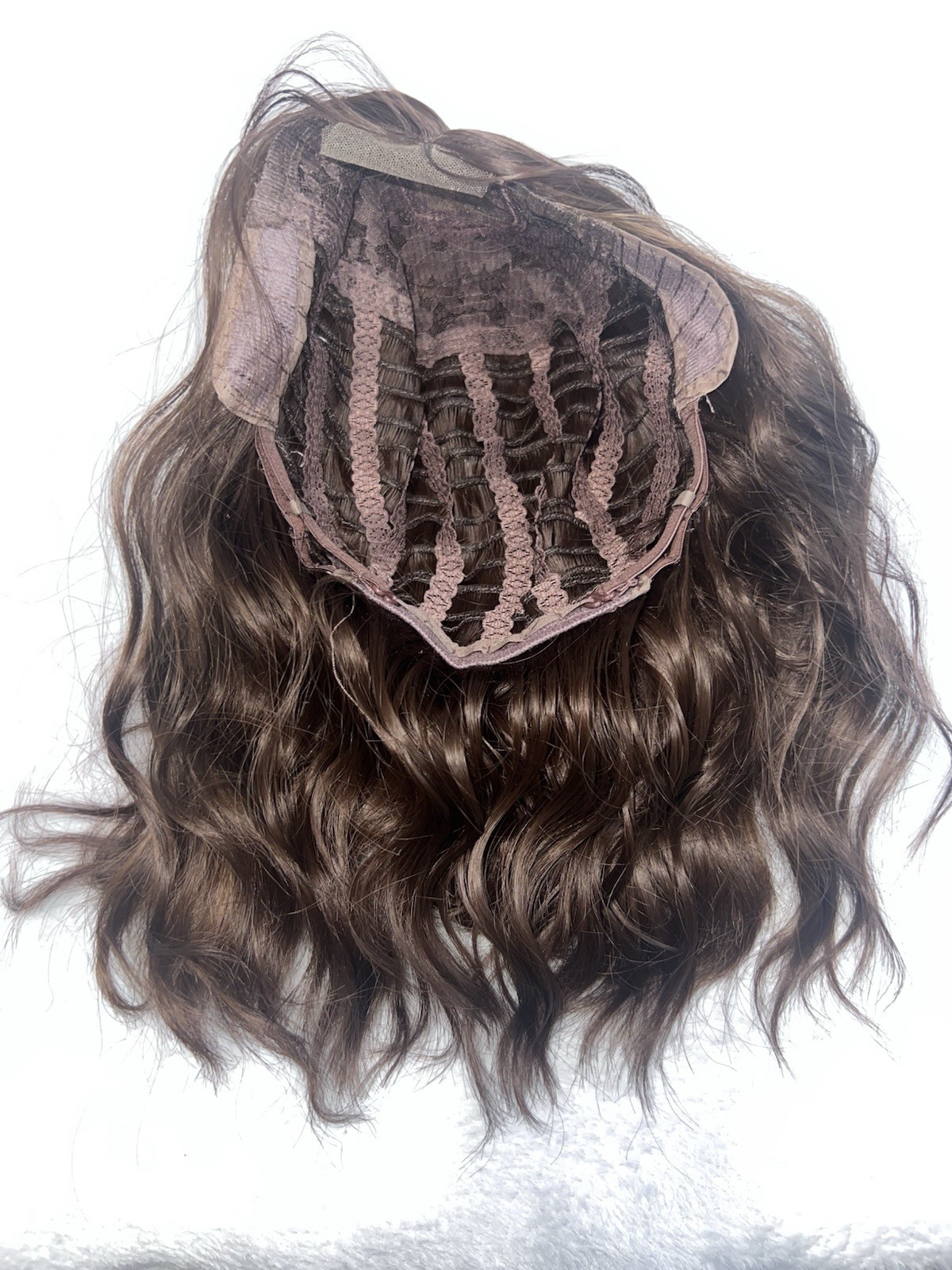 Womens Dark Brown Wavy Hair Wig With Light Brown Highlights Synthetic Soft Piece