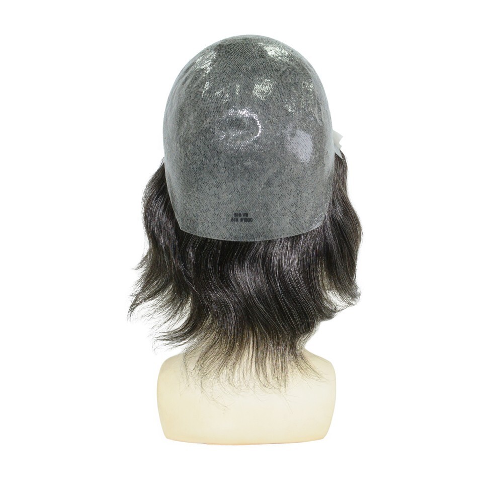 Mens Human Hair Wigs Full Thin Skin Wigs Human Hair System Medium Size 6” #1B30