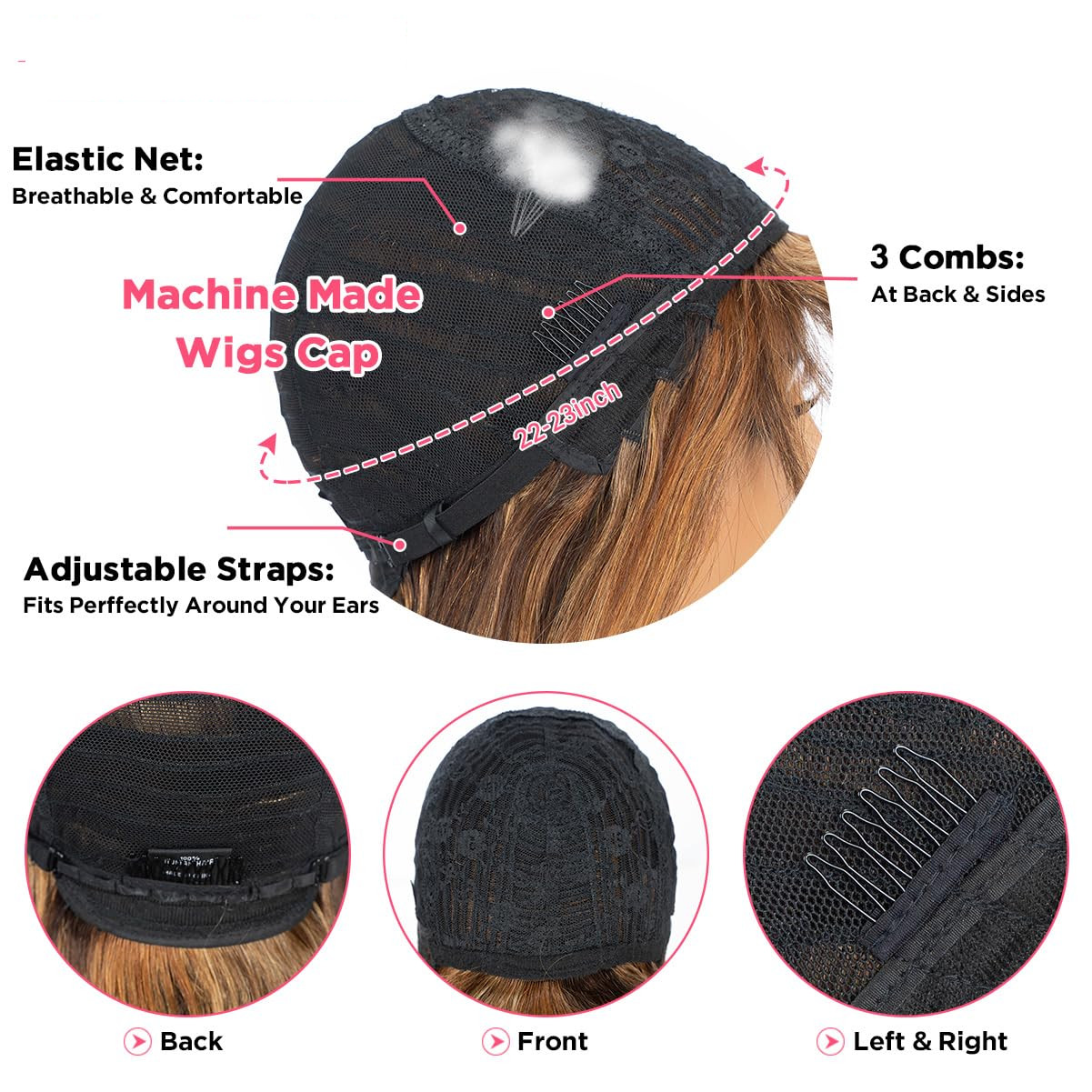 Fashion 18” Ombre Brown Human Hair Wig w/ Bangs, Glueless