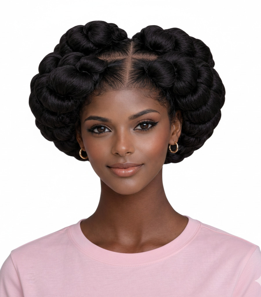 Natural Jet Black Bantu Knots Lace Front Sculpted Knot Bold & Braided Style Wig