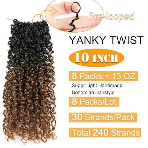 10 Inch Yanky Twist Crochet Hair Pre-looped 8 Packs 10 Inch (Pack of 8) OT30