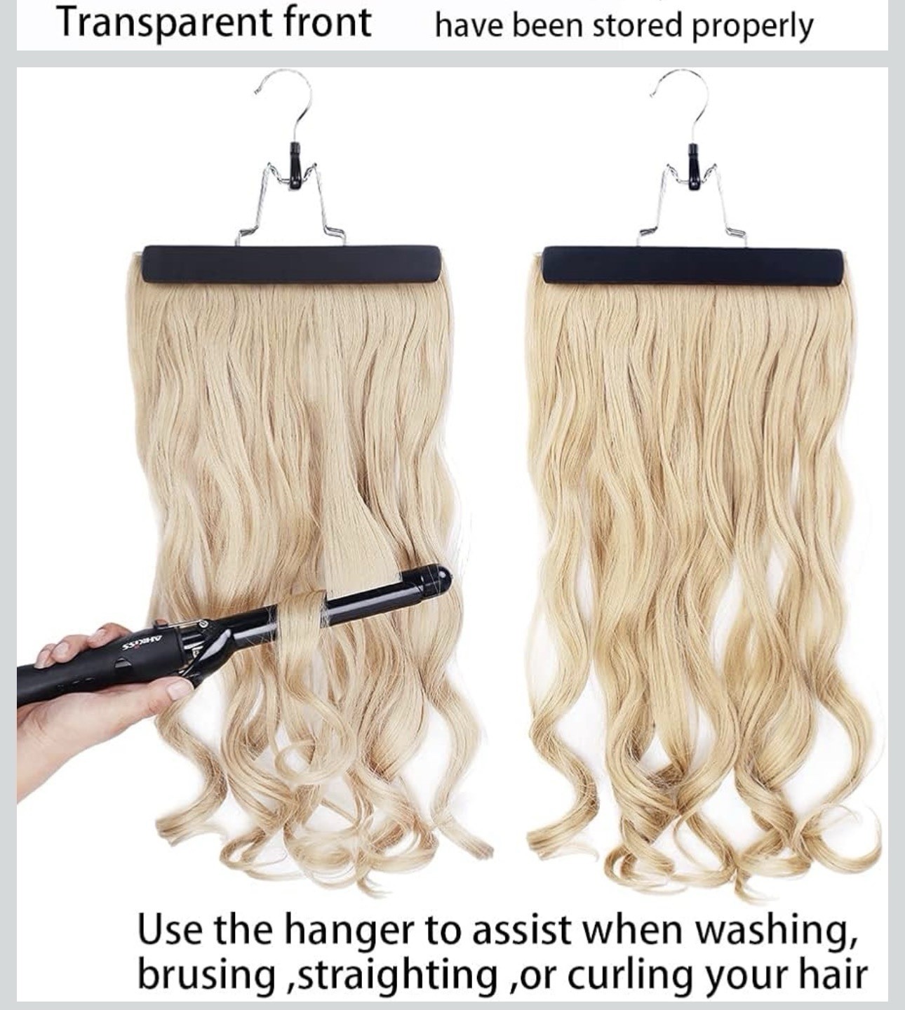 Hair Extension Storage Bag Anti-Slip Hanger, Clear Front, Zipper 23.6 in