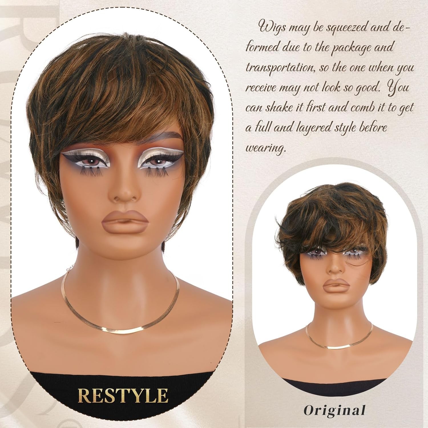 Pixie Cut Wig Synthetic Hair Short Wigs for Black Women with Bangs Natural Wig